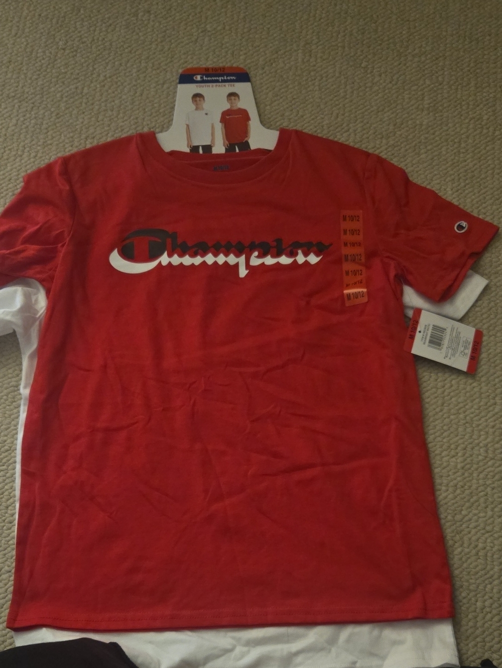 Champion Boys Red & White Short Sleeve Tee Bundle, Size M 10/12